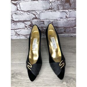 Private Collection Black Suede Rhinestone Pointed Toe Pumps Heels Women Sz 9.5AA